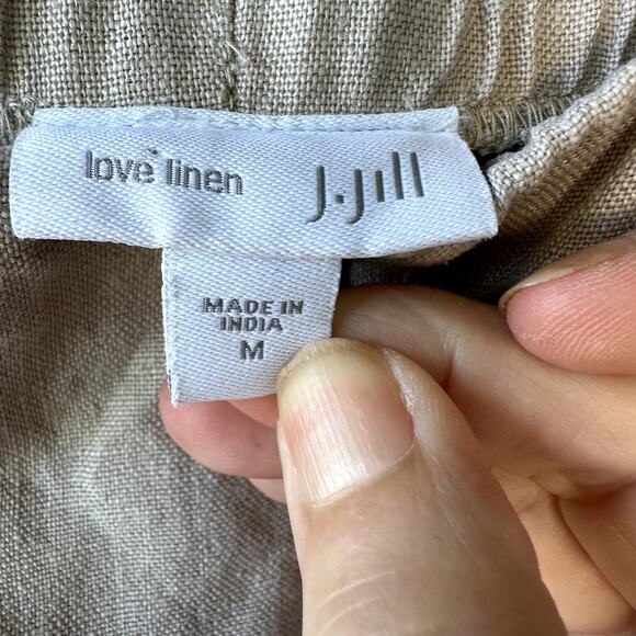 J. Jill Love Linen 100% Linen Beige Cropped Pants Sz M Elastic Waist w Pockets - Picture 6 of 7